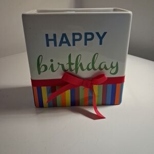 Happy Birthday Ceramic Vase with Multicolor Stripes